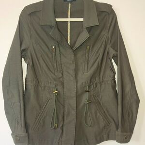 Womens Olive Green Utility Jacket Adjustable Waist 4 Pockets Size M
